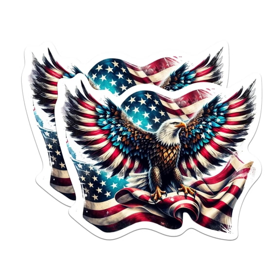 (2 Pack) USA Bald Eagle American Flag Stickers - Patriotic US Flag Sticker - 5 Inches On Longest Side - Premium Vinyl - for Cars, Skateboards, Laptops - Made in USA - BMCS1375