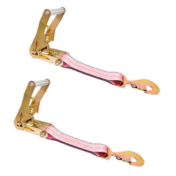 2 Pack USA Heavy Duty 2" Ratchet Replacement Fixed Short End Strap w/ Flat Snap Hook, Pink