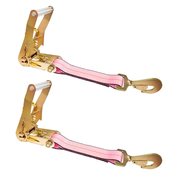2 Pack USA Heavy Duty 2" Ratchet Replacement Fixed Short End Strap w/ Twisted Snap Hook, Pink