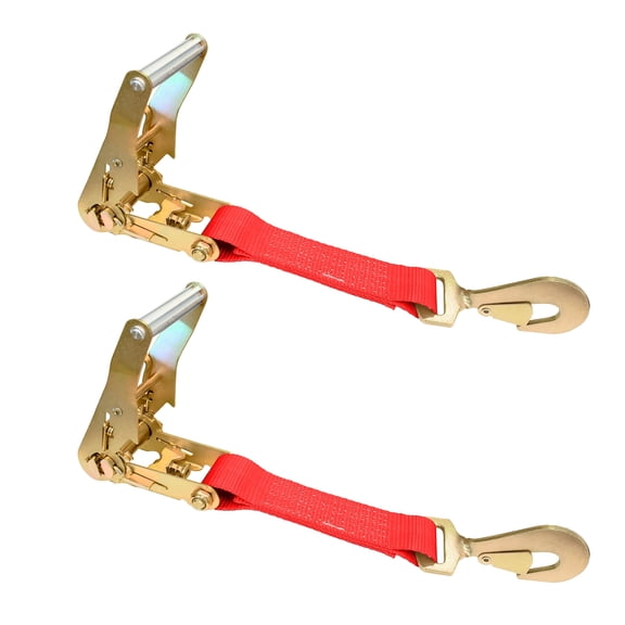 2 Pack USA Heavy Duty 2" Ratchet Replacement Fixed Short End Strap w/ Twisted Snap Hook, Red