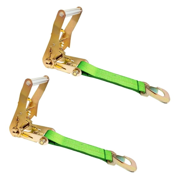 2 Pack USA Heavy Duty 2" Ratchet Tie Down Replacement Short Fixed End Strap w/Snap Hook, Green