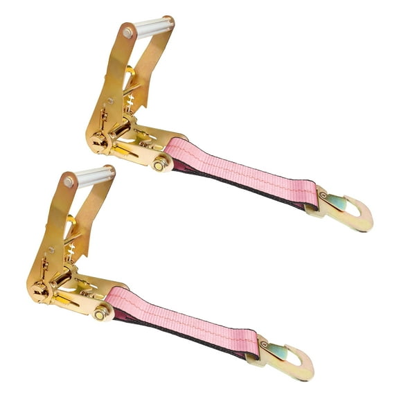 2 Pack USA Heavy Duty 2" Ratchet Tie Down Replacement Short Fixed End Strap w/Snap Hook, Pink