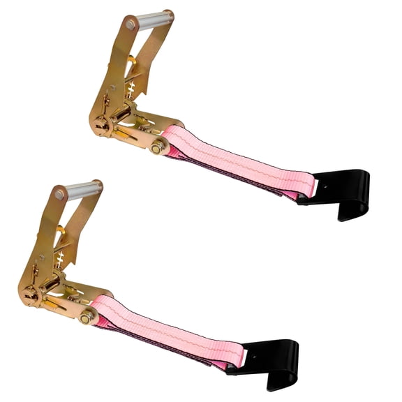 2 Pack USA Heavy Duty 2" Tie Down Ratchet Replacement Fixed Short End Strap w/Flat Hook, Pink