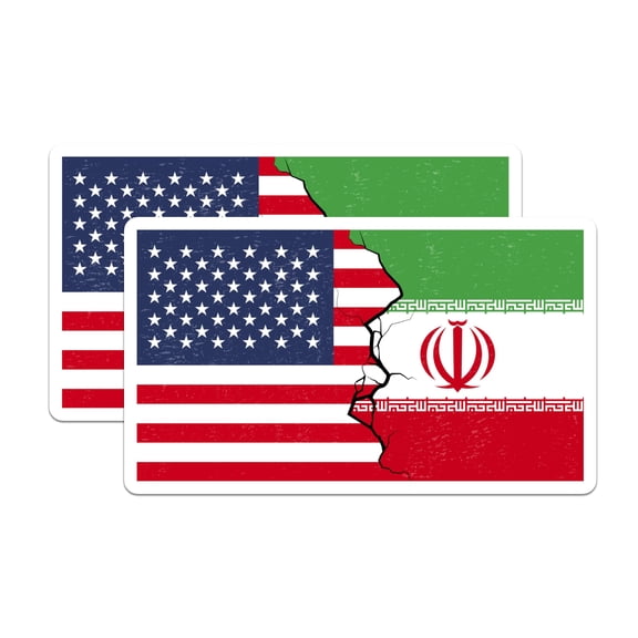 (2 Pack) USA Iran Flag Stickers - Political Divider - Patriot Stickers - 5" On Longest Side - Sticks to Smooth Flat Surfaces - Made in USA - BMCS17296