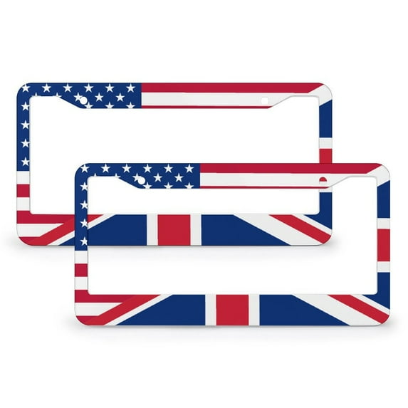 2 Pack USA UK Flag License Plate Frames National Flag Theme License Plate Cover License Plate Novelty License Plate Frame Aluminum 2 Hole for Women Men US Vehicles