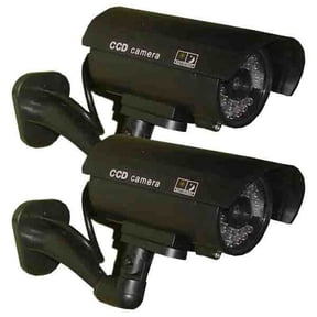 Masione Simulated Surveillance Cameras Wireless IP Security Fake Dummy IR LED camera Night/Day Vision Look Bullet CCTV Imitation bullet Flashing Blinking Red infrared LEDs Indoors Outdoors Black 2PCS