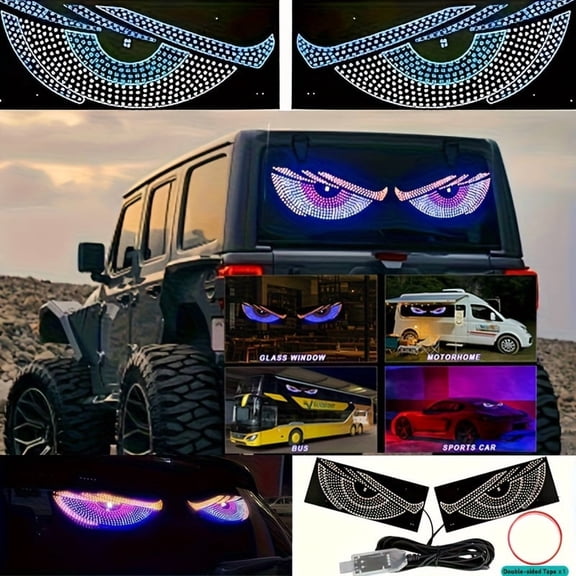 2 Pack USB 5V Upgrade Dynamic Devil Eye LED Car Decor Lights, 14 Modes DIY Install Big Demon Eye Lamp, Universal Auto Gift for Truck SUV All Vehicles No Battery Required