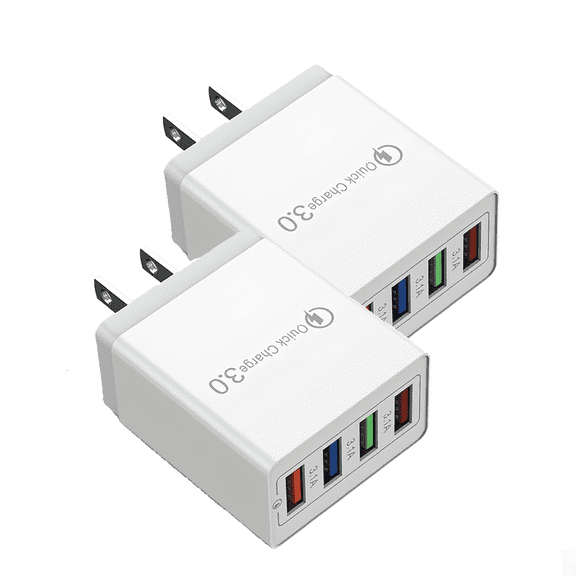 2 Pack USB A 3A White, 4 Ports Type C PD Fast Charger Block,Wall Charger for Laptop