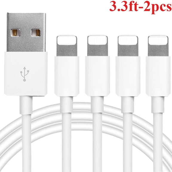 2-Pack USB-A to Lightning Fast Charging Cables, White Data Sync & Charger Cord for Lightning-Port Devices