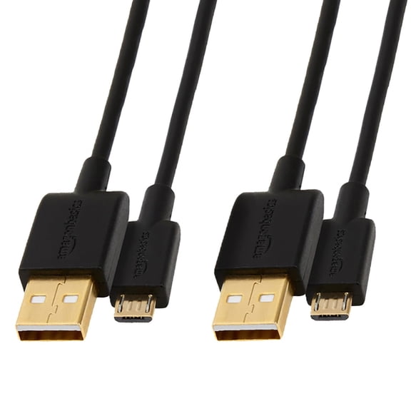 2-Pack USB-A to Micro USB Cable, Data Transfer, Android Charger, 480Mbps Transfer Speed, Gold-Plated Plugs, USB 2.0, 3 Foot, Black