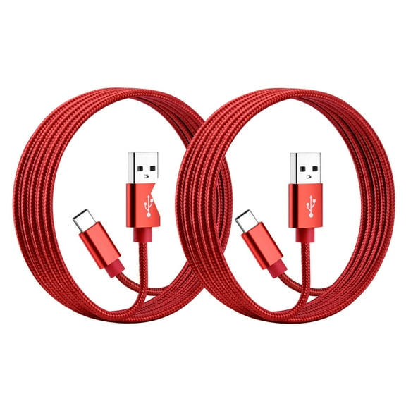 ROFAY Durable Braided USB C Charging Cable 2-Pack, 2FT, USB A to Type C, Compatible with iPhone 16/15 Pro Max, Galaxy S25/S24, Red