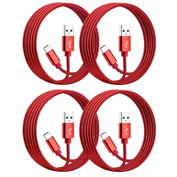 ROFAY 4' USB-C to USB-C Cable, Red, 4 Count, 4 Pack