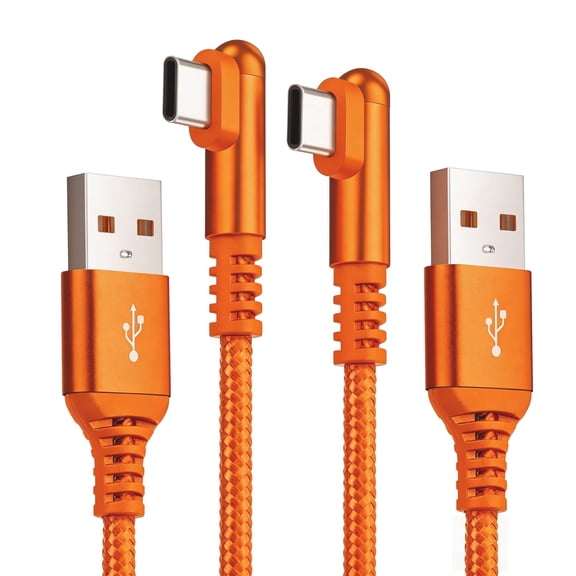 ROFAY 5' USB-A Right Angle to USB-C Cable, Orange, 2 Count, 2 Pack