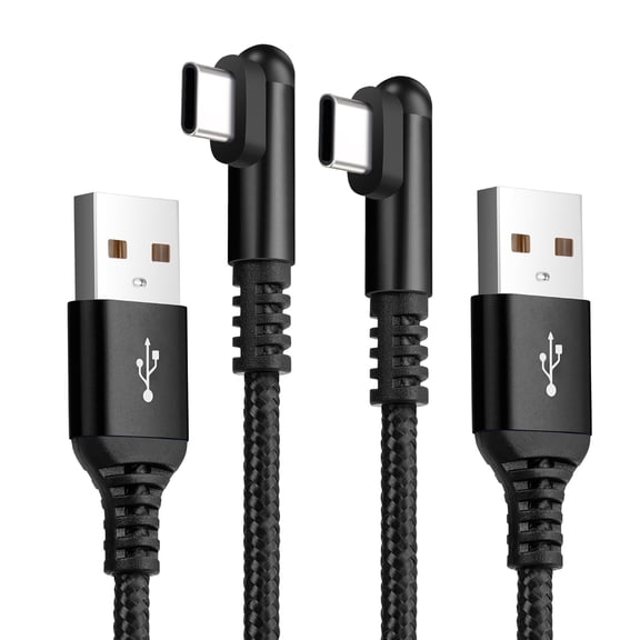 [2-Pack] USB C Cable 5FT Right Angle, ROFAY Nylon Braided 3.1A USB Type C Charger Cable Fast Charging Compatible with Galaxy A51 A71, S20 S10 Plus, Note 20 10 (Black)