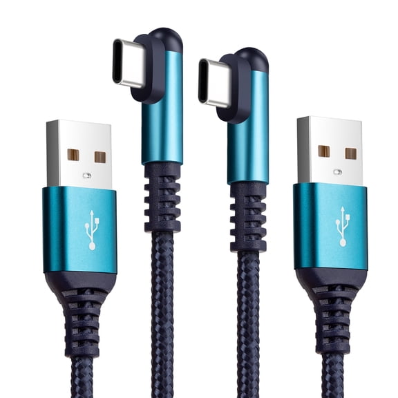 ROFAY USB C Cable 5FT Right Angle Nylon Braided Fast Charging Compatible with Galaxy A51 A71 S20 Note 20 (Blue, 2-Pack)