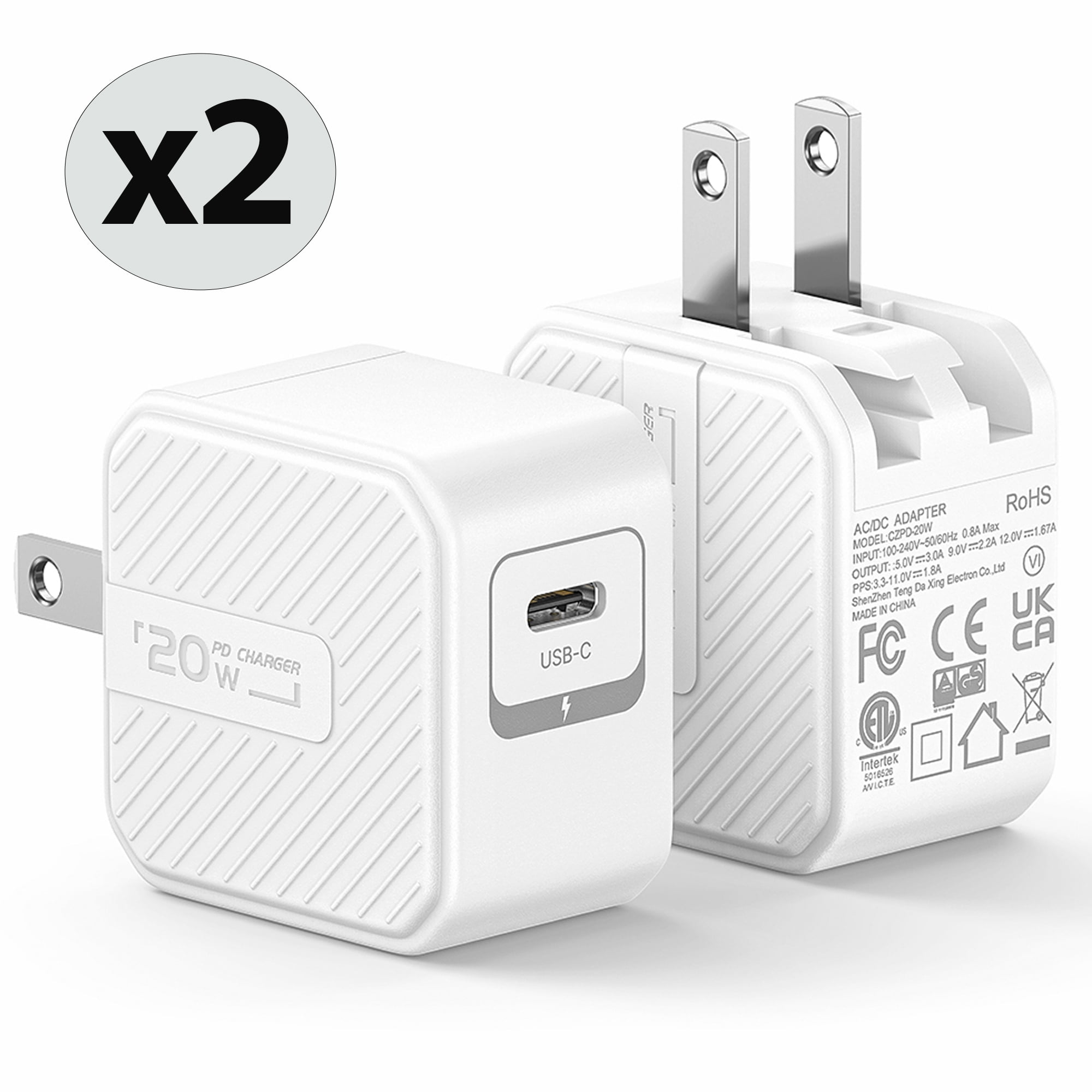 [2 Pack]USB C Charger Block,20W USB C Wall Charger iPhone Fast Charging