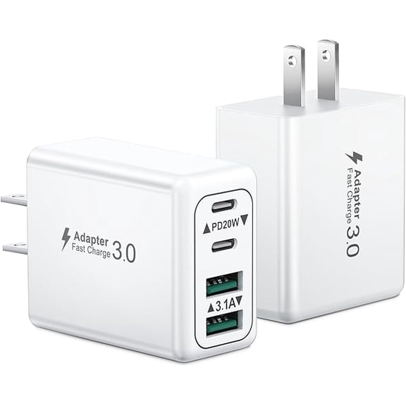 2-Pack USB C Charger Block, 40W 4-Port Fast USB C Charging Block Dual Port USBC Power Adapter+ QC Wall Plug Multiport Type C Cube Charger Block for iPhone 15 14 13 12 11 Pro Max Plus XR XS 8, Samsung