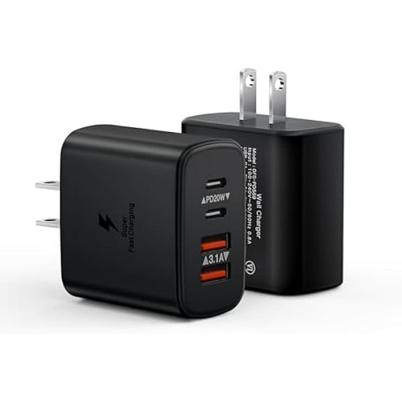 2-Pack USB C Charger Block, 40W Fast USB C Charging Block, 4-Port PD Power Adapter + QC Wall Plug Multiport Type C Charging Block Cube Compatible with iPhone 15 14 13 12 11 Pro Max XR XS 8 7, Samsung