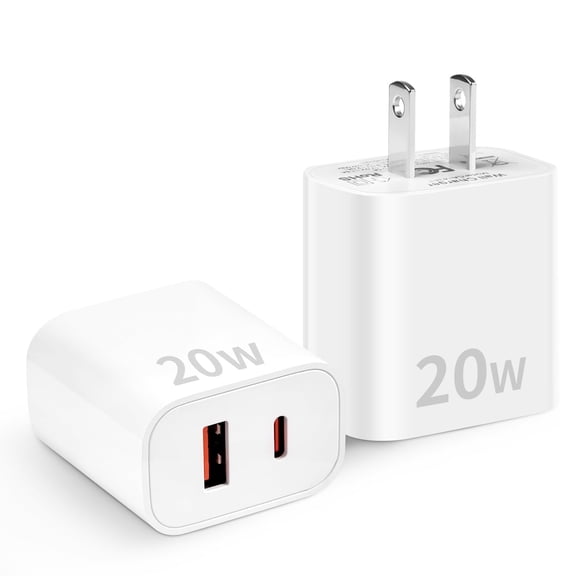 2 Pack USB C Charger Block, Dual Port Type C Wall Charger Fast Charging 20W Power Adapter Cube Compatible for iPhone 17/16/15/14/13/12/11/X/8, i Pad, Sam Sung, Google, Galaxy & More