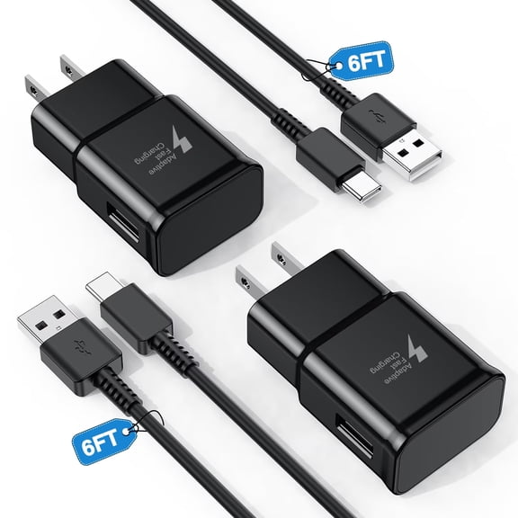 2-Pack USB-C Charger Type C Charger Super Fast Charging 18W Charger Block with 6FT Android Phone Charger Cable Compatible Samsung Galaxy S26/S26 Ultra/S25/S24/S23/S22/S21