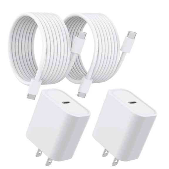 2 Pack USB C Charger iPhone 16 15 And Android Phone Charger with [MFi Certified], 20W PD White Fast Charger Block with 6FT USB C Cable