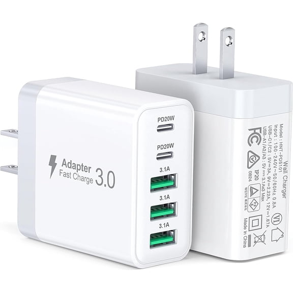 [2 Pack] USB C Charr Block, 60W 5-Port Type C Charr Fast Charging Block, USBC USB Multiple Port Wall Charr Plug Adapter for iPhone 17/Air/16/15/14/13/12/11 Pro Max, Samsung Galaxy, iPad, Tablet