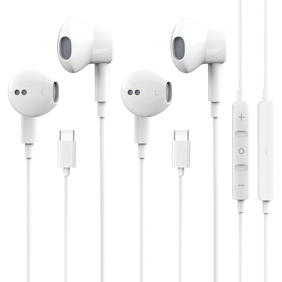 2 Pack USB C Headphones, In-Ear Earbuds with Microphone & Remote Control Noise Cancelling Wired Type C Earphones, Compatible with Android Smartphone Galaxy S20/Note 20/Pixel 5, iPad Pro 2020