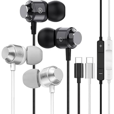 2 Pack USB C Headphones,USB C Wired Earphones with Microphone,Type C Earbuds Compatible with iPhone 15 Pro Max Plus iPad Pro Pixel 8 7 6,Samsung Galaxy S23 Ultra S22 S21 FE S20 A53 A54