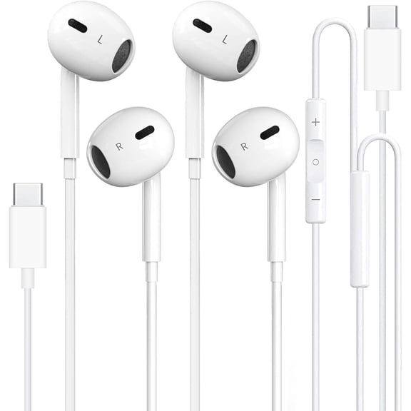 2 Pack-USB C Headphones Wired for iPhone 17/16, Type C Earbuds with Microphone & Remote Noise Cancelling Earphones for iPhone 16/15 Pro Max, iPad, Galaxy S23/S22/S21/S20, Pixel 7/6/5/4