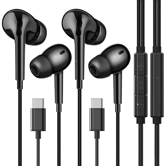 2 Pack USB C Headphones for S24 USB C Earbuds Wired Earphones with Mic & Remote Control Compatible with Galaxy S23/S22,iPhone 16/15/iPad Pro and More