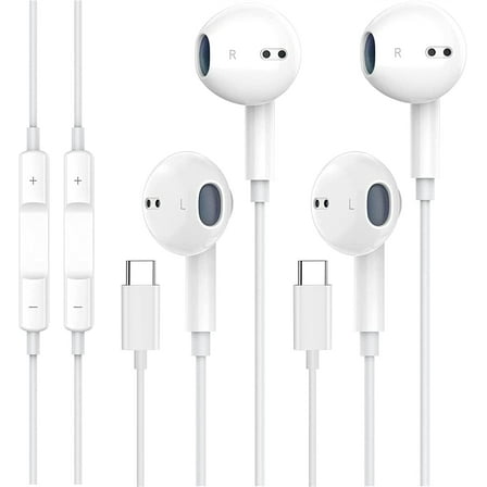 2 Pack USB-C Headphones for iPhone 16/15 Type C with Microphone & Remote in-Ear Headset Control Compatible with iPhone 16/15 Pro/15 Pro Max, iPad Pro