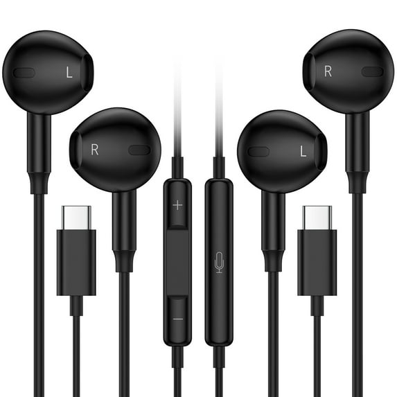 2 Pack USB C Headphones for iPhone 16/15, USB C Magnetic Headphones fits for Samsung Galaxy, Wired Earbuds Type C Earphones with Microphone Volume Control Bass Stereo Noise Canceling for iPad Pro