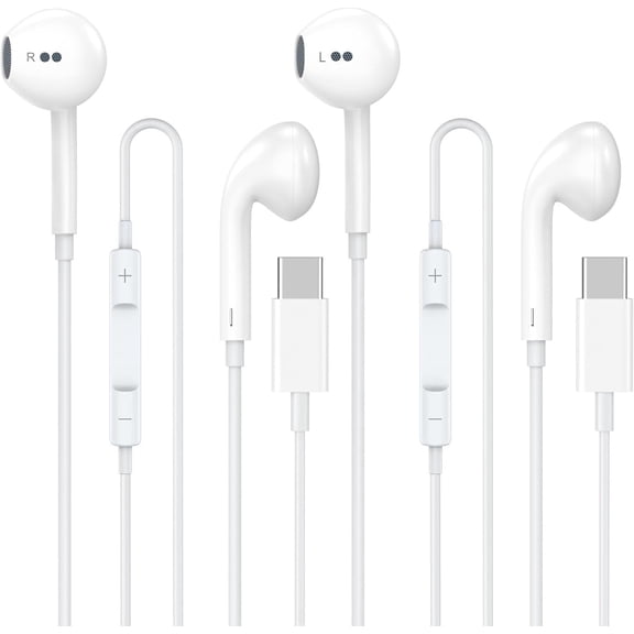 2 Pack USB C Headphones for iPhone 17 16 15, Wired Headphones USB C with with Microphone & Remote Control Noise Cancelling for iPhone 17 16 15 Pro Max, iPad Pro, Galaxy S25 S24 S23 Ultra, Pixel 9 8 7