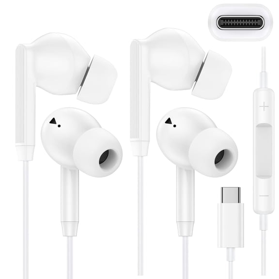 2 Pack USB C Headphones for iPhone 17 16 15, Wired Headphones USB C with with Microphone & Remote Control Noise Cancelling for iPhone 17 16 15 Pro Max, iPad Pro, Galaxy S25 S24 S23 Ultra, Pixel 9 8 7