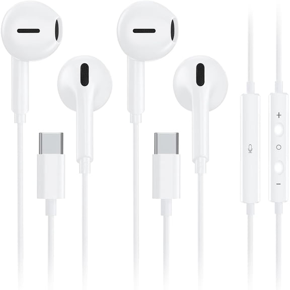 2 Pack USB C Headphones for iPhone 17 16 15, Wired Headphones USB C with with Microphone & Remote Control Noise Cancelling for iPhone 17 16 15 Pro Max, iPad Pro, Galaxy S25 S24 S23 Ultra, Pixel 9 8 7