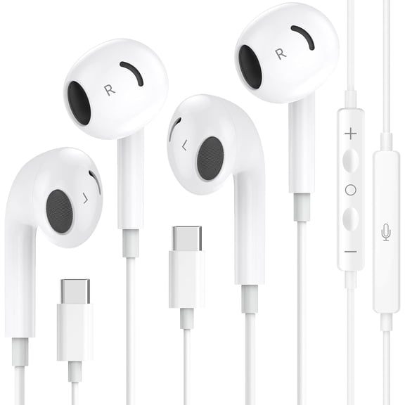 2 Pack USB C Headphones for iPhone 17 16 15, Wired Headphones USB C with with Microphone & Remote Control Noise Cancelling for iPhone 17 16 15 Pro Max, iPad Pro, Galaxy S25 S24 S23 Ultra, Pixel 9 8 7