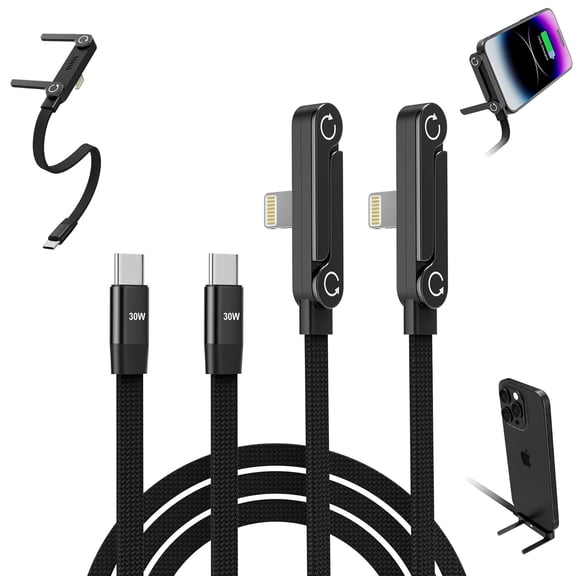 2 Pack USB C to Lightning Cable Built-in Phone Stand, MFi Certified 30W PD Fast Sideways iPhone Charger Cable with Stand, 90 Degree T-Shaped 2 in 1 Invisible Holder Charger Cable for iPhone 14-5