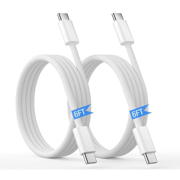2 Pack USB C to USB C Braided Cable 6.6FT (2M), 60W PD Fast Charging & 480Mbps Data Sync, Nylon Woven Type C Charger Cord for iPhone 17/16/15, iPad, MacBook, Samsung, USB-C Devices