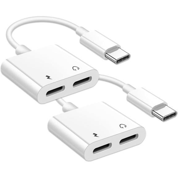 2 Pack USB C to USB C Headphone and Charger Adapter for iPhone 15, Dual USB C AUX + Charger Dongle Splitter Adapter Compatible with iPhone 15/15Plus/15Pro/15Pro, Max iPad Pro,Galaxy/Note,Pixel