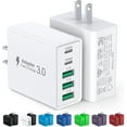 thumbnail image 1 of 2Pack USB C Fast Charger Block,60W 5-Port USB Wall Charger Brick,2 USB A & 3 USB C PD3.0 Power Adapter Multiport Type C Charging Plug for iPhone 17/16/15/14,Pad Mini/Pro,AirPods 4,GalaxyS25(White), 1 of 3