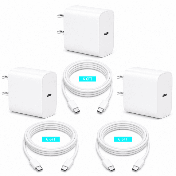 2 Pack USB C Wall Charger, PD 20W Fast Charging Block with 6.6FT USB C to USB C Cable, Compatible with iPhone 17/16/15 Series, White