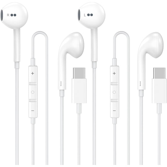 2 Pack USB-C Wired Earbuds for iPad Pro iPhone 15\16\17 Series, Hi-Fi Stereo Sound with Mic Volume Control, Universal Android Compatible