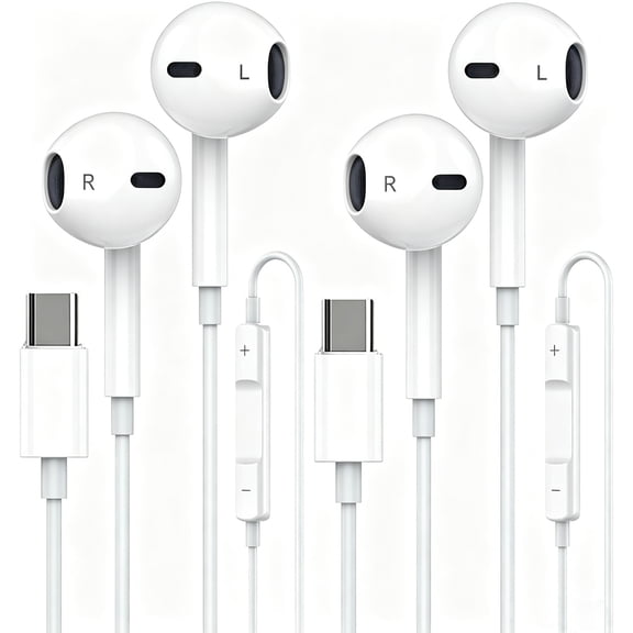 2 Pack USB-C Wired Earbuds for iPad Pro iPhone 15\16\17 Series, Hi-Fi Stereo Sound with Mic Volume Control, Universal Android Compatible