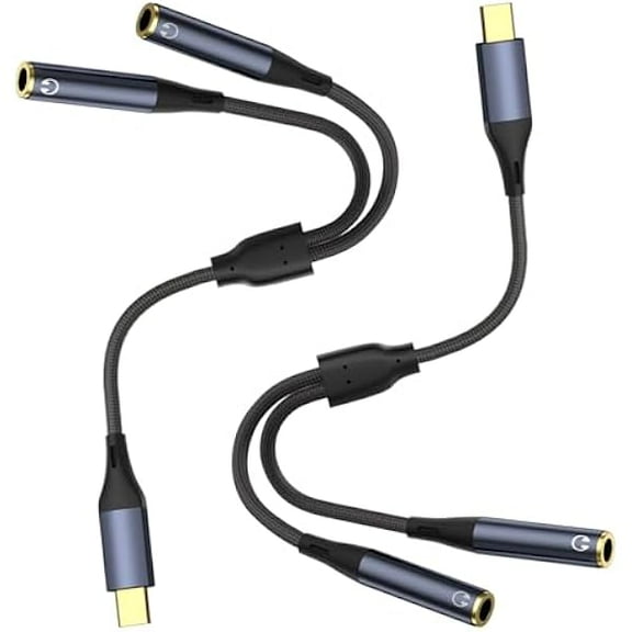 2 Pack USB C to Dual 3.5mm Headphone Audio Jack Splitter Adapter Compatible with iPhone 16/15 Series, iPad, MacBook and More
