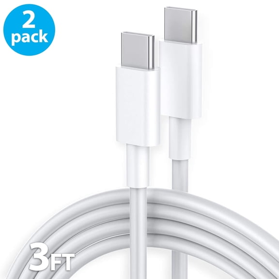 2 Pack USB C to USB C Cable 3.3ft, Type C to Type C PD Fast Charging Charger Cord for MacBook iPad Samsung Galaxy, White
