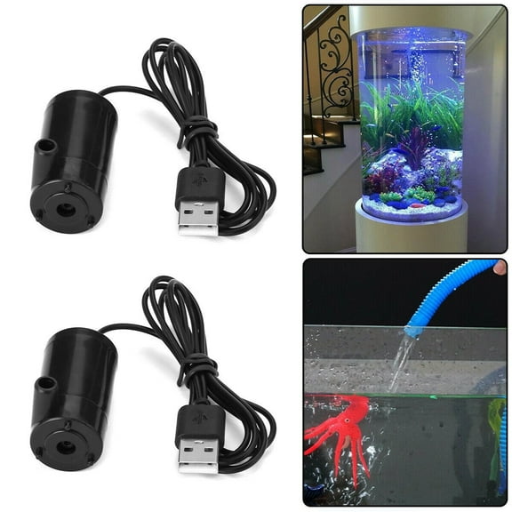 2 Pack USB Mini Mute Submersible Water Pump 2-3L/min Submersible Pump for Fish Tank Fountain Aquarium Supplies 1m/ 3.3ft Cable