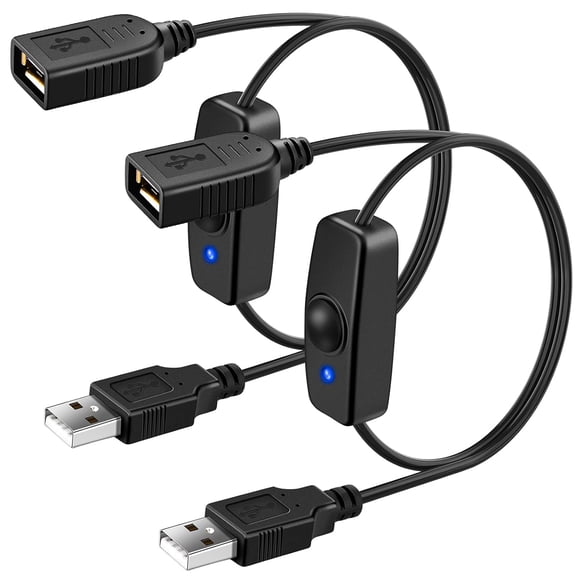 2-Pack USB On/Off Switch Cable Supply Data and Power, USB Switch Cable Male to Female Cable for PC, TV, Car, USB Fan, LED Strips