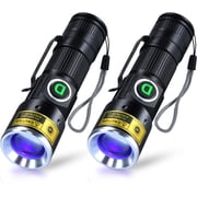 2 Pack USB Rechargeable 365nm Blacklight Flashlights Mini Ultraviolet LED Uranium Glass