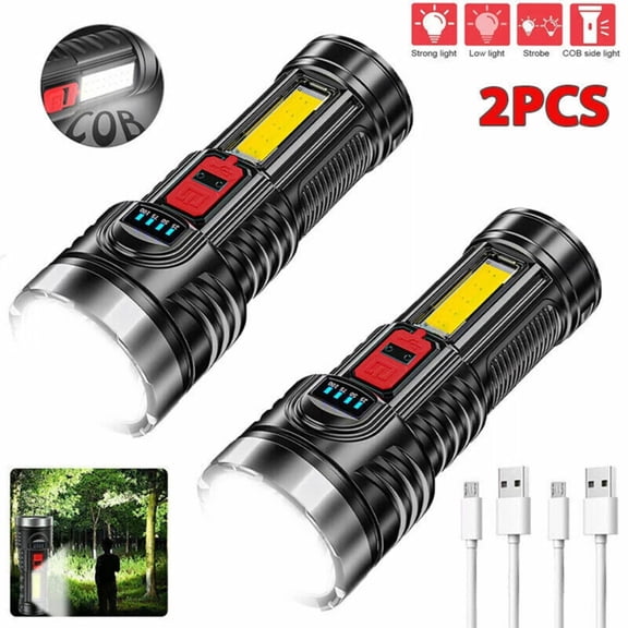 2 PackUSB Rechargeable LED Flashlight 4-Modes Camping Hiking Torch Work Light