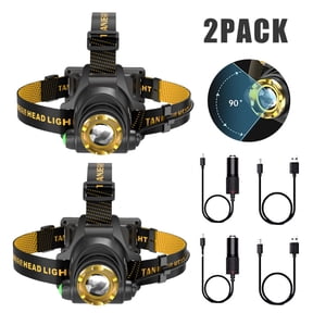 2 PackUSB Rechargeable LED Headlamp 3-Modes Adjustable Camping Hiking Headlight W/Car Charger+USB Cable